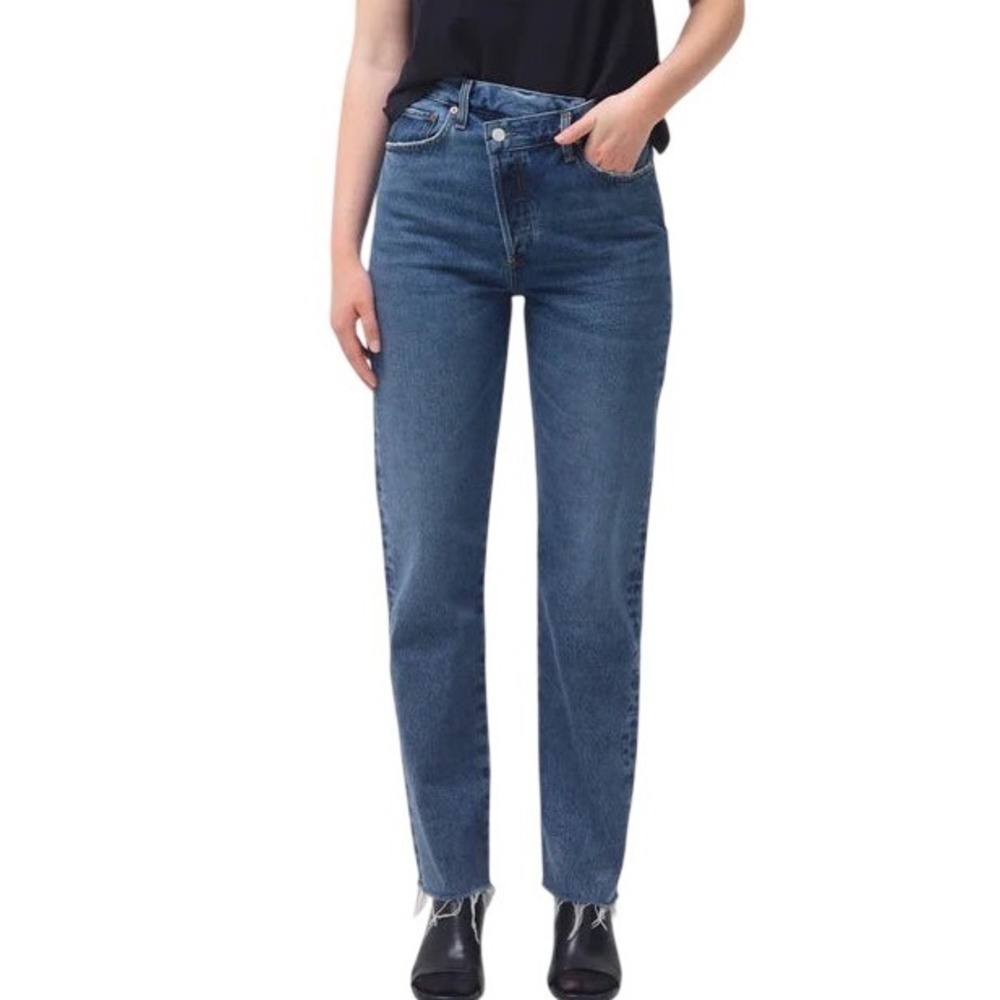 AGOLDE Women's Criss Cross Straight Jeans Blue Organic Cotton Denim Size 24